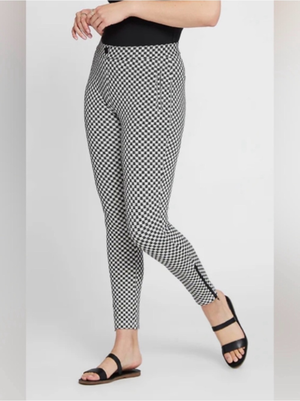 Betabrand Women’s Catstooth White Black Pants Size XL Long